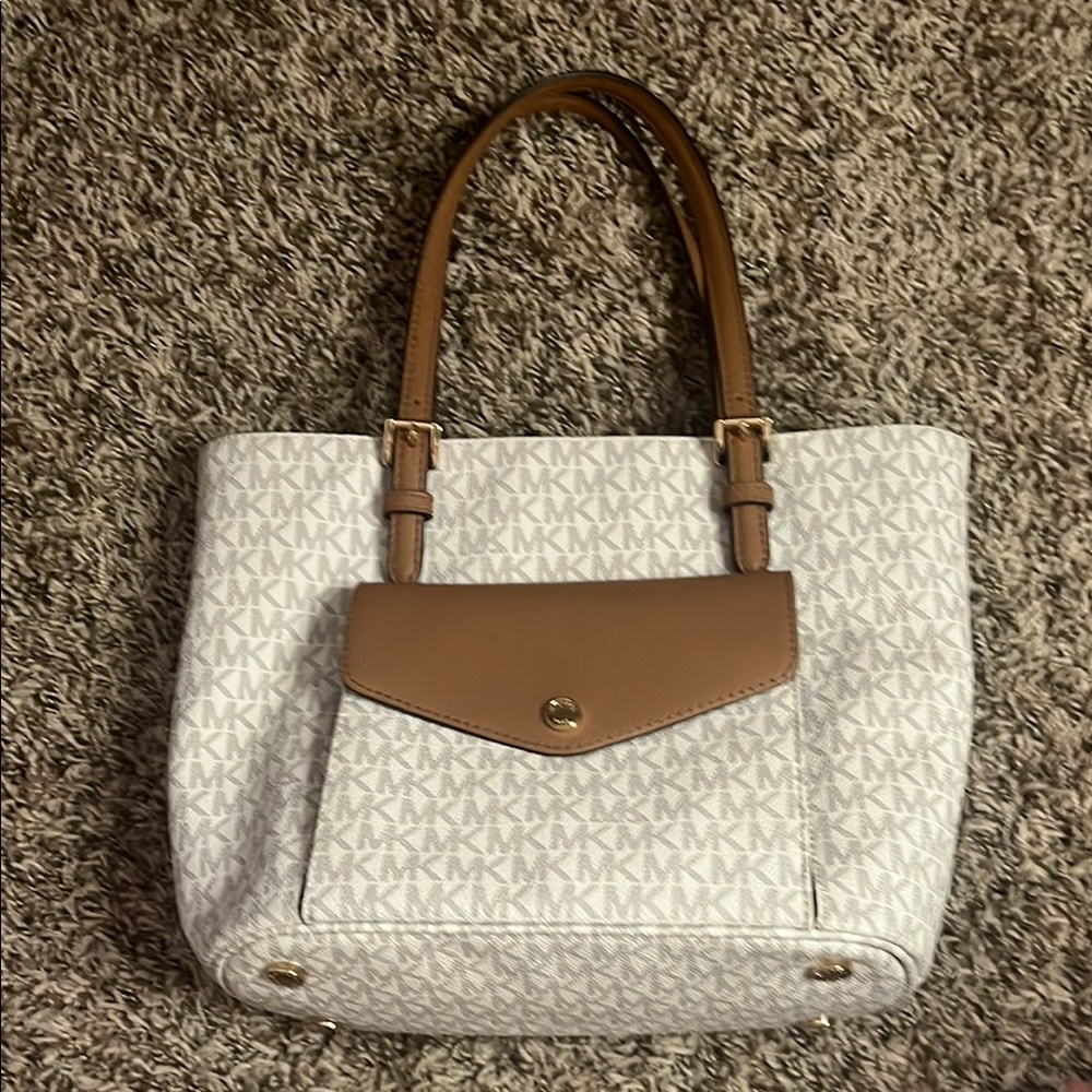 Michael Kors White and Tan Structured Tote